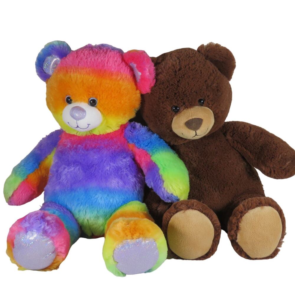 Build A Bear Rainbow Bear & Classic Brown Teddy Plush Stuffed Animal 2014